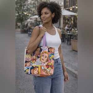 ESTEE LAUDER Y2K Retro versatile Whimsical Girlie Chic Colorful Comic Print Tote